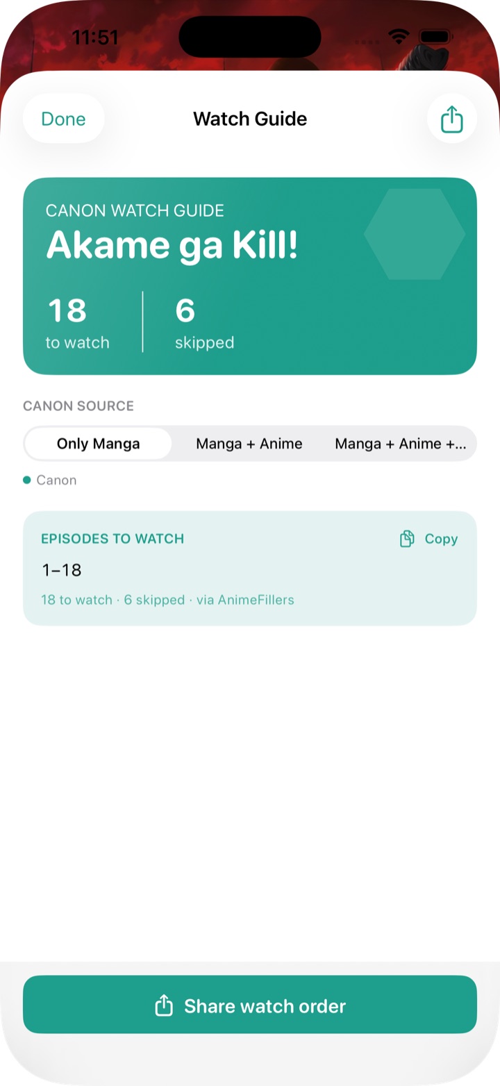 Watch guide showing which episodes to watch and how many are skipped